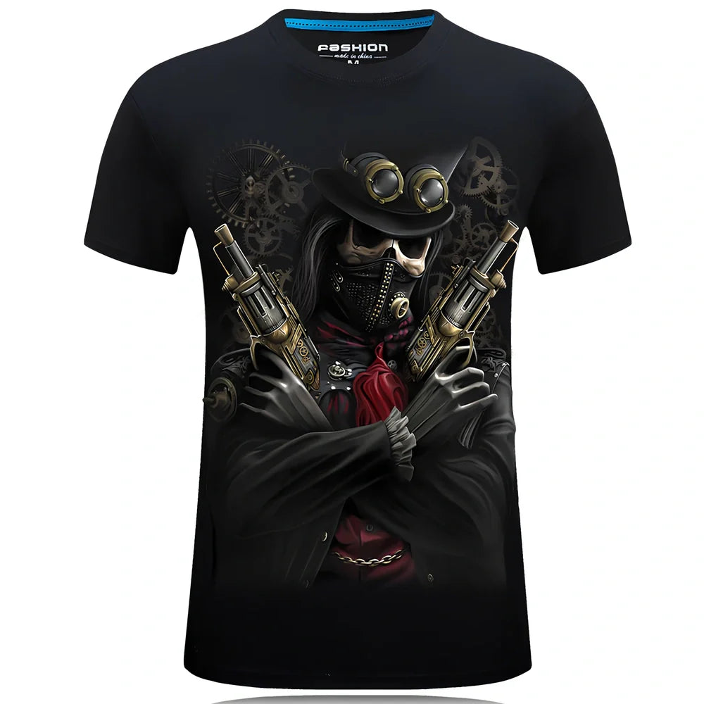 Cotton 3D design t-shirt with high temperature fixed pattern in black, white, or navy blue