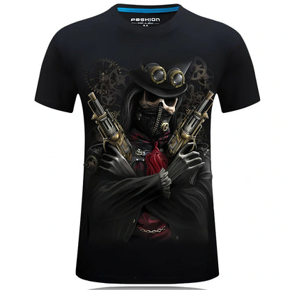 Cotton 3D design t-shirt with high temperature fixed pattern in black, white, or navy blue