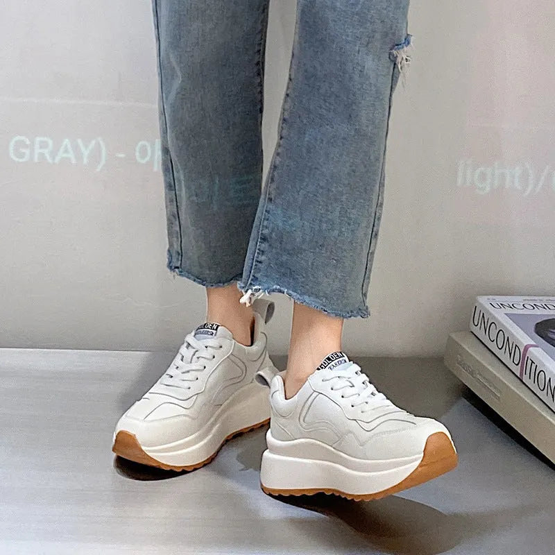 Women's beige casual sports shoes with cattlehide leather upper, cross-strap design and mesh lining