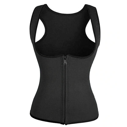 Ladies neoprene court corset with zipper closure in blue colour showing U-neck and waist-length design