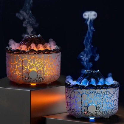 Volcano-inspired essential oil diffuser with realistic mist and LED flame-like light effects, providing a calming and mesmerizing ambiance for your home