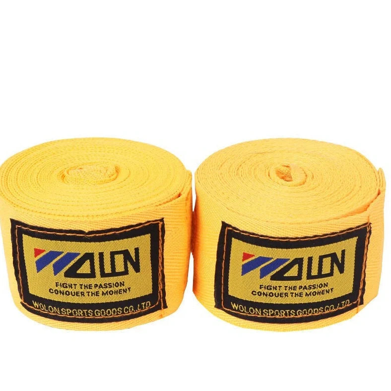 Cotton boxing hand wraps showing 2.5-metre length and 5cm width for martial arts training
