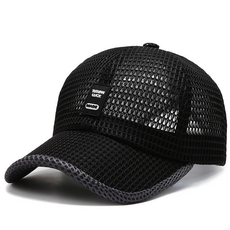 Men's quick-drying mesh baseball cap in black, blue, grey, and dark grey for sun protection