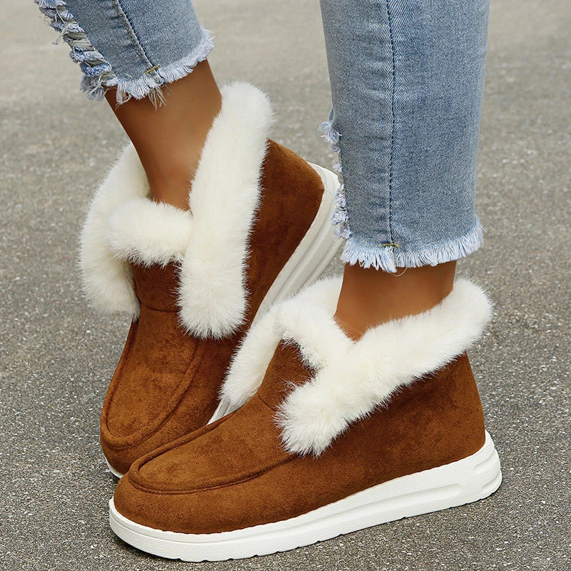 Women's winter snow boots with plush faux fur lining, non-slip outsole, and cushioned comfort