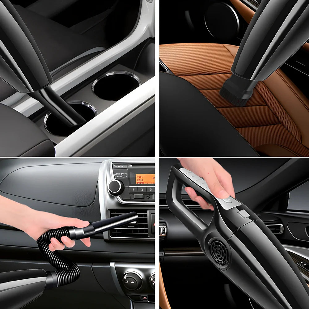 AutoClean Tm portable car vacuum cleaner with 12V DC power connection and washable filter