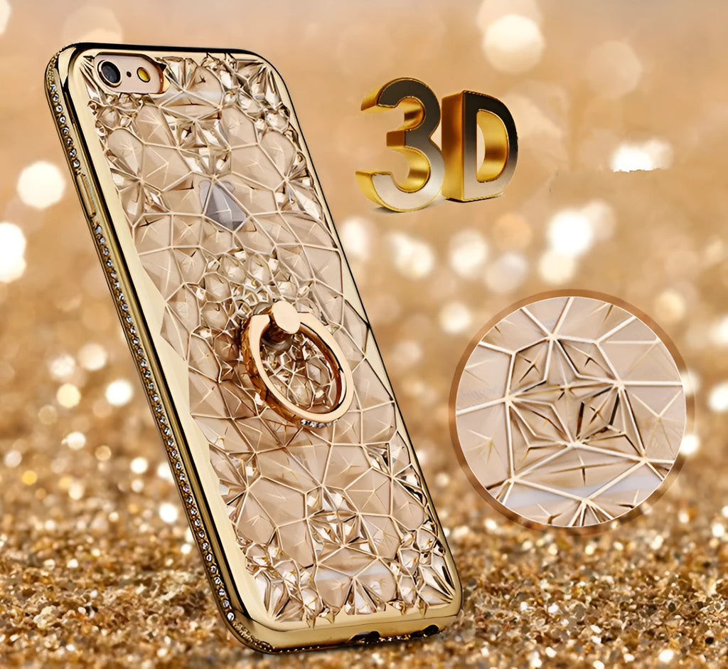 Gold TPU phone case with diamond ring plating for iPhone XS Max on white background
