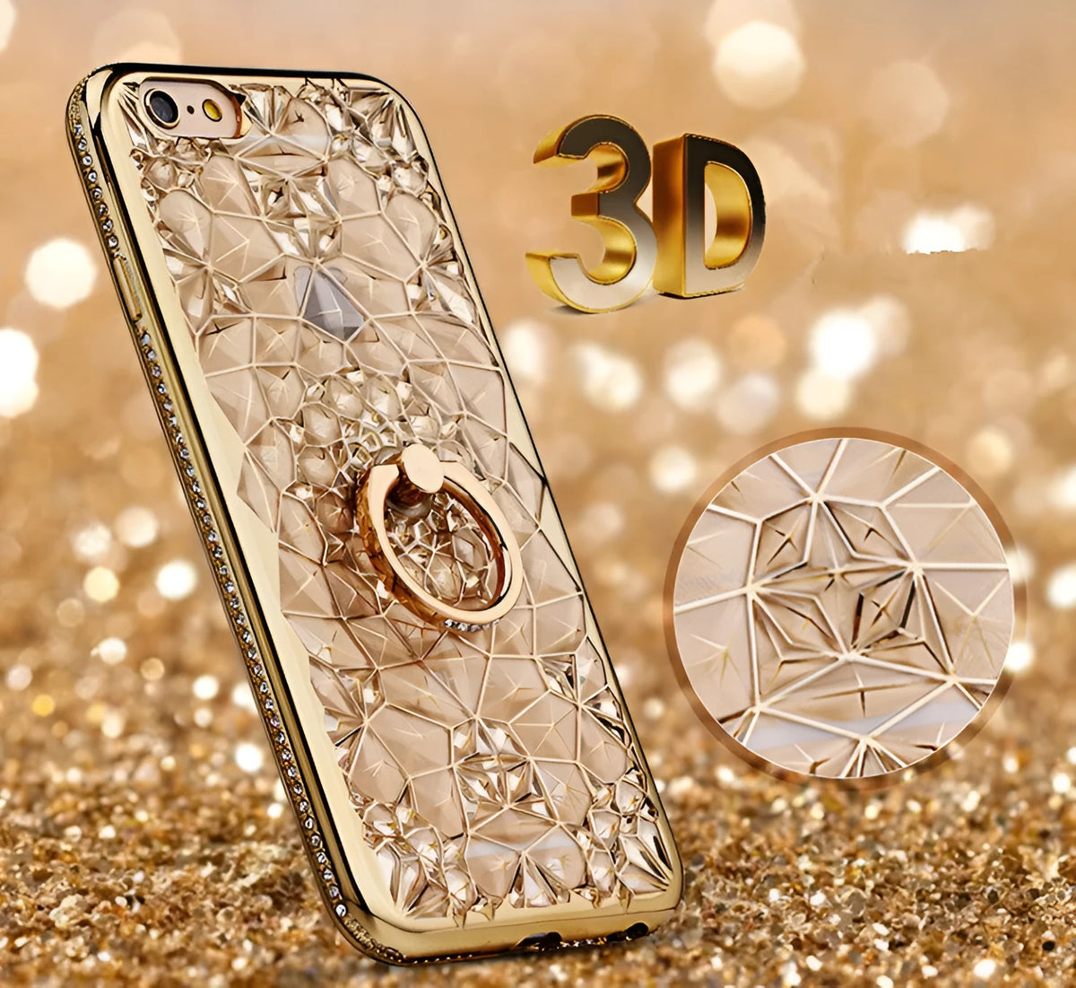 Gold TPU phone case with diamond ring plating for iPhone XS Max on white background