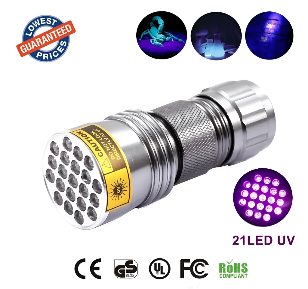 Alonefire 21 LED UV ultraviolet flashlight silver aluminium alloy body with tail click switch