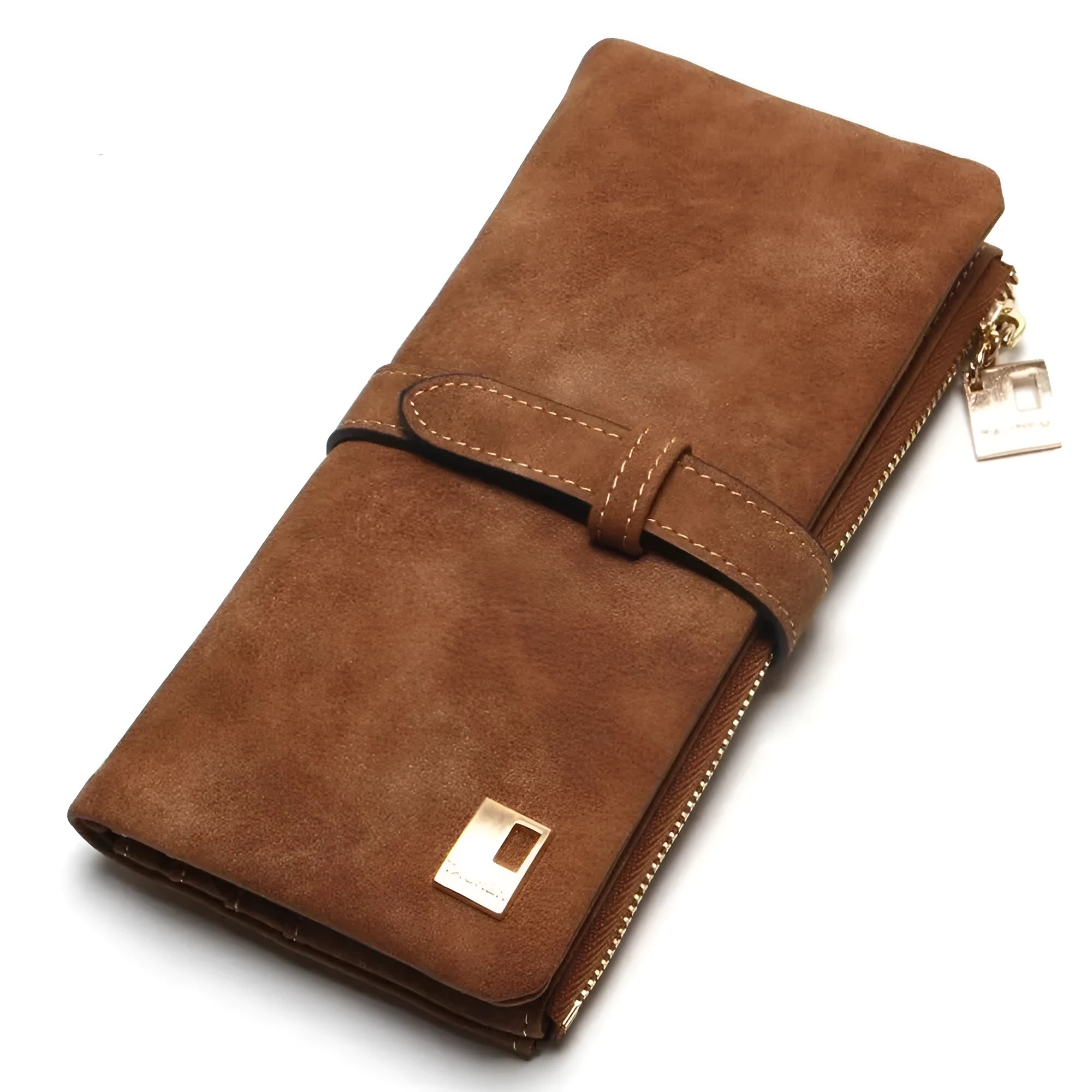 Long matte PU leather wallet for women in vintage colours with zip closure and card slots