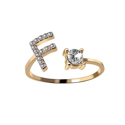 Elegant 26-letter adjustable initial ring in gold, silver, and rose gold finishes