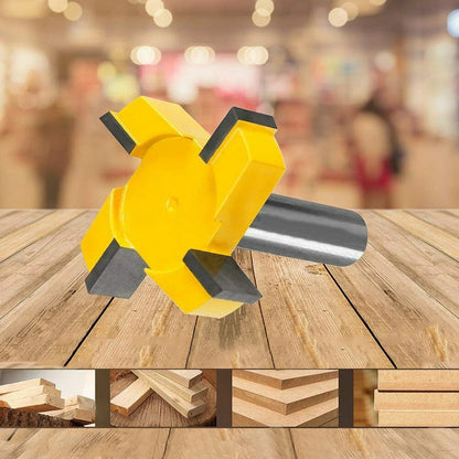 Four-blade T-shaped slotting knife in yellow for precise woodworking cuts