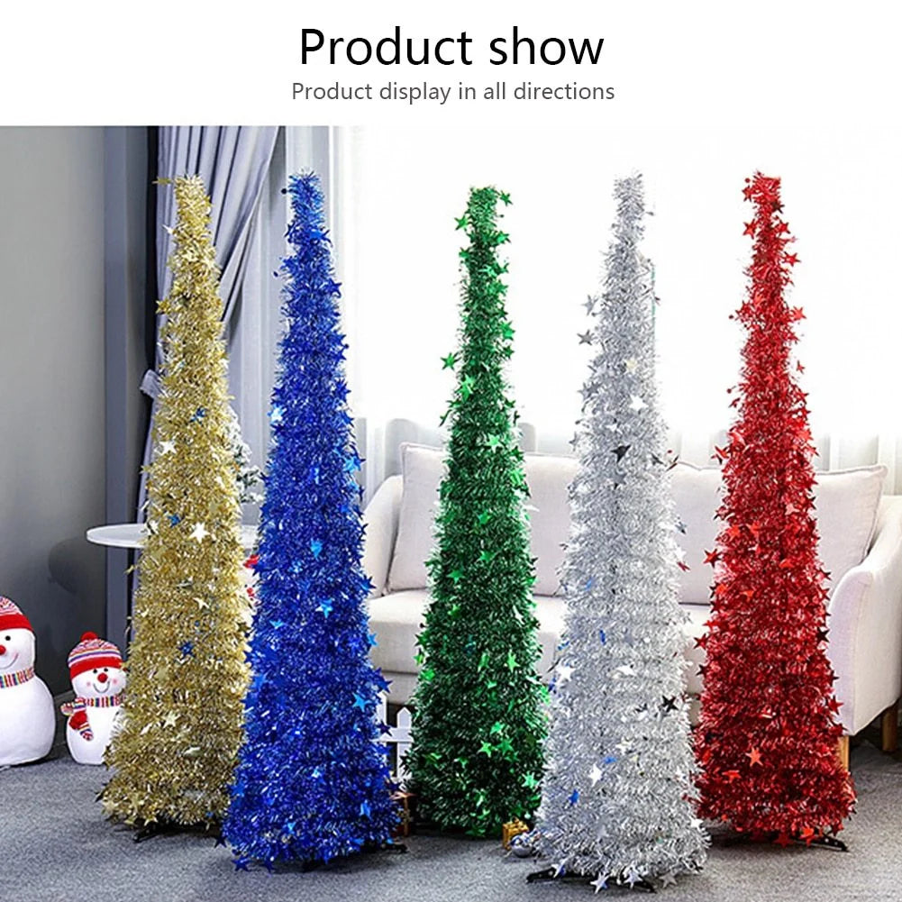 Collapsible PVC Christmas tree with sequin decorations in various colours
