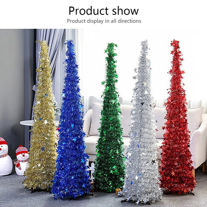 Collapsible PVC Christmas tree with sequin decorations in various colours