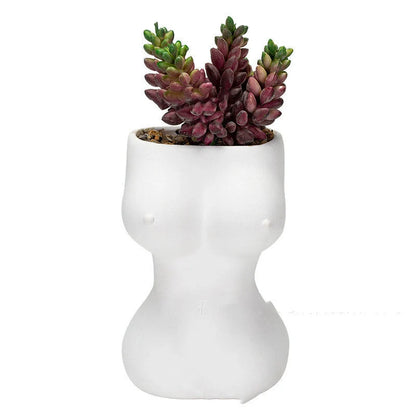 European style ceramic flower pots with decorative figures and gods in white, pink, and brown