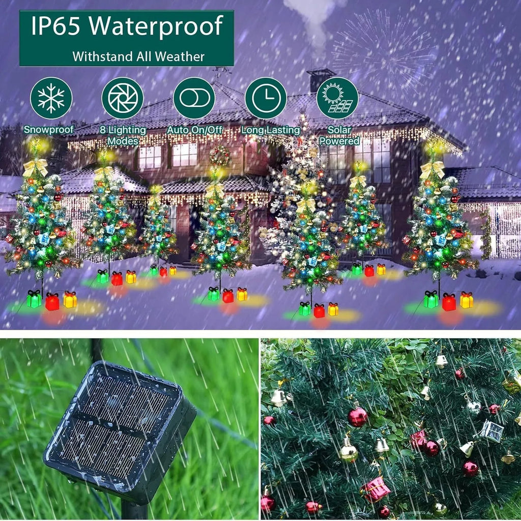 Solar Christmas tree LED decorative light with stainless steel frame and IP66 rating for outdoor garden use
