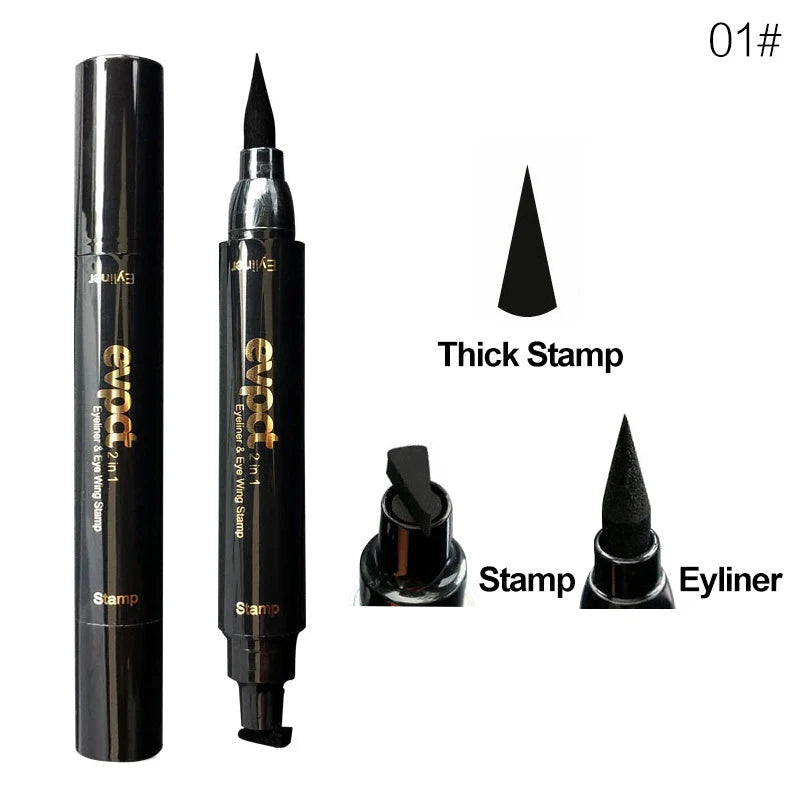 Double-headed wing seal eyeliner with quick-drying carbon black formula for precise application