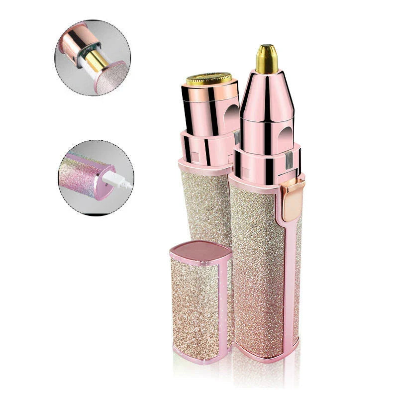 Lipstick-shaped electric eyebrow shaver with gold plated head