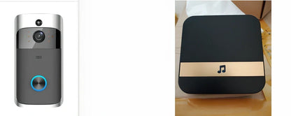 Black wireless video doorbell camera with 166-degree lens, 10m night vision, ABS build, dimensions 7.5x3.3x14.4cm