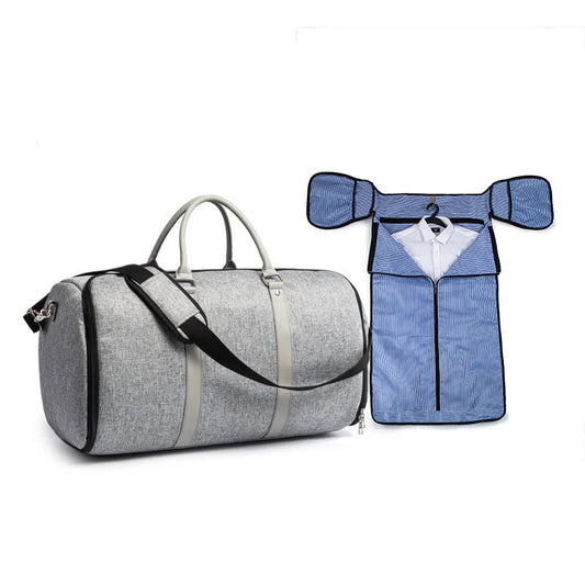 Large-capacity multi-function suit bag for gym and leisure, available in black and grey