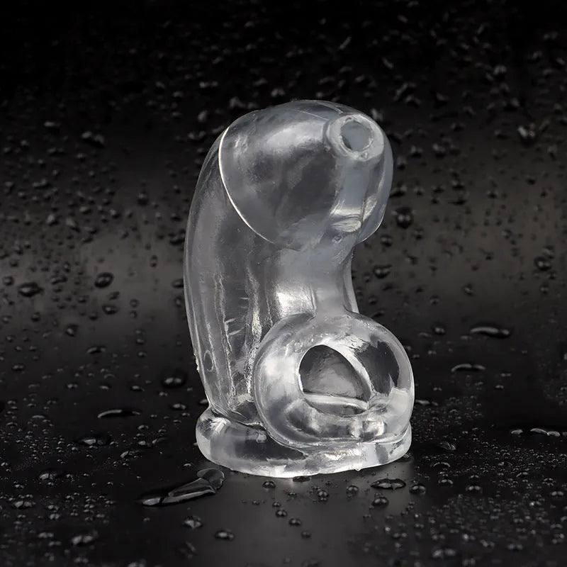 Soft rubber birdcage chastity lock in white colour for secure abstinence restraint