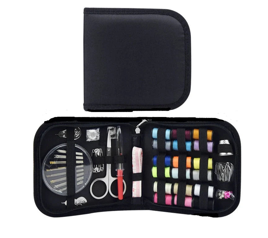 Compact black sewing kit with 98-piece accessory set for home tailoring and creative projects