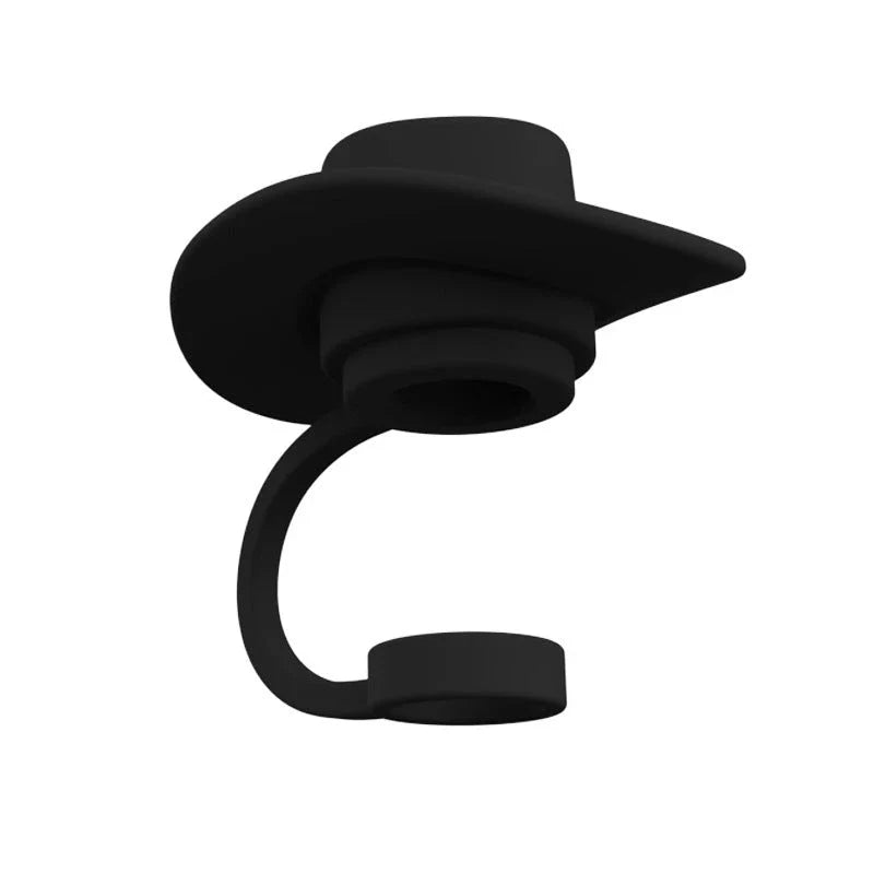 Sturdy Cowboy Hat-shaped straw covers made of food-grade silicone in vibrant colors like red, black, and brown