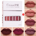 Six boxes of matte waterproof lip gloss with non-stick design in styles A-F