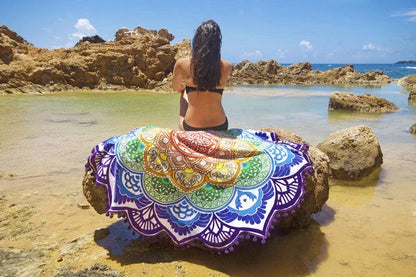 Retro ethnic tassel round bath towel yoga mat with sunshade function