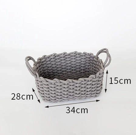 Nordic Wind Hand-woven Thick Cotton Rope Storage Box in white and grey