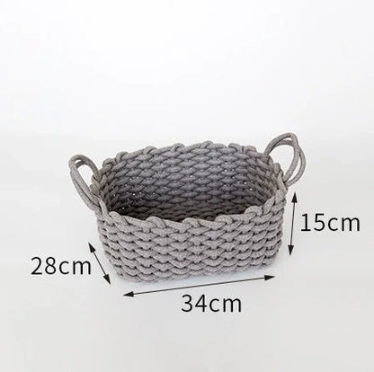 Nordic Wind Hand-woven Thick Cotton Rope Storage Box in white and grey