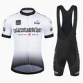 Unisex short sleeve cycling suit in breathable polyester for road biking, shown in a colour option.