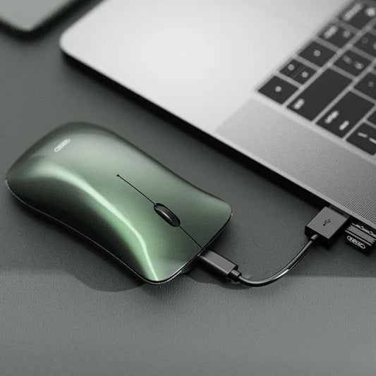 Ultra-thin silent wireless rechargeable Bluetooth mouse in blue, green, and silver