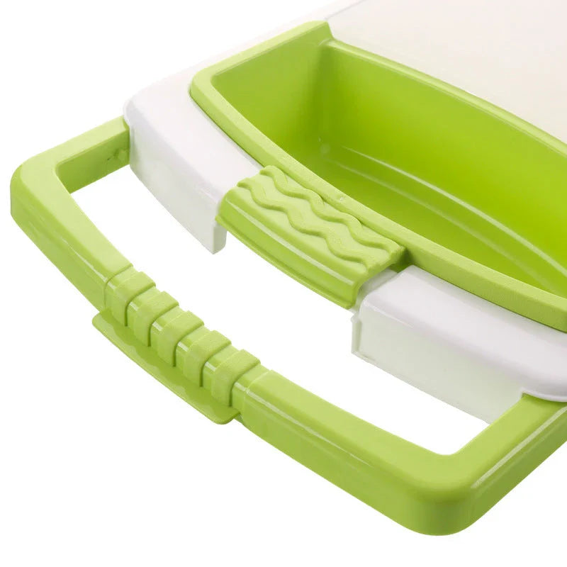 Premium polypropylene cutting board with stackable design, available in gray, blue, and green color options