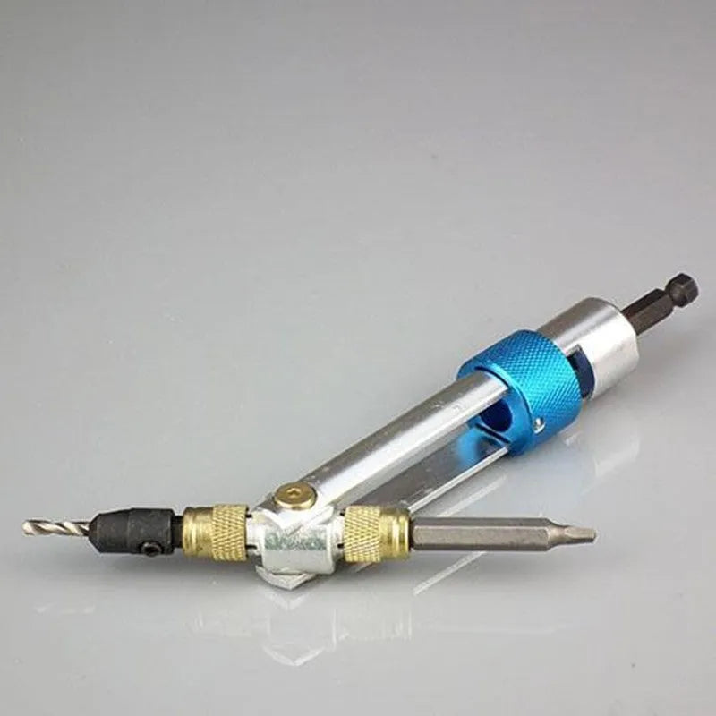 Half Time Drill driver with swivel head and set of Phillips, flathead, and countersink bits.