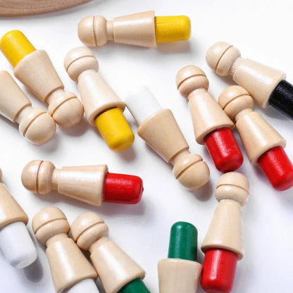Children's wooden memory chess set for early colour education, made from top beech wood