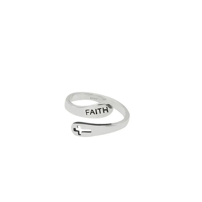 Adjustable English Letter Hollow Belief Ring in silver with unique design