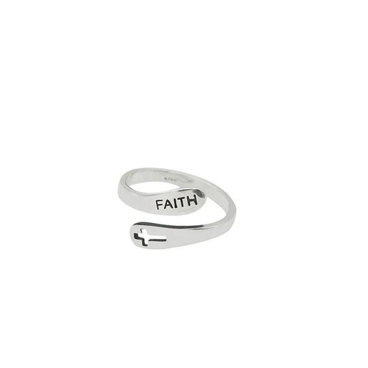 Adjustable English Letter Hollow Belief Ring in silver with unique design