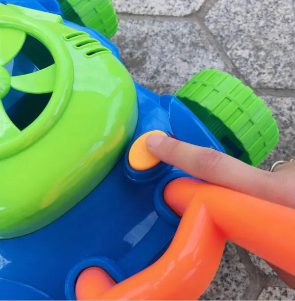 Plastic hand push bubble machine in tank car design with automatic bubble blower for outdoor children's toy