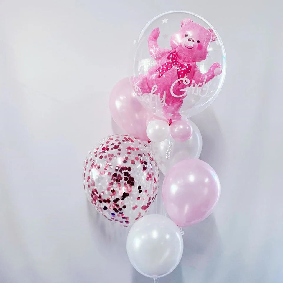 Bear transparent lifting balloon in pink and blue, durable nylon material, 59X69 cm