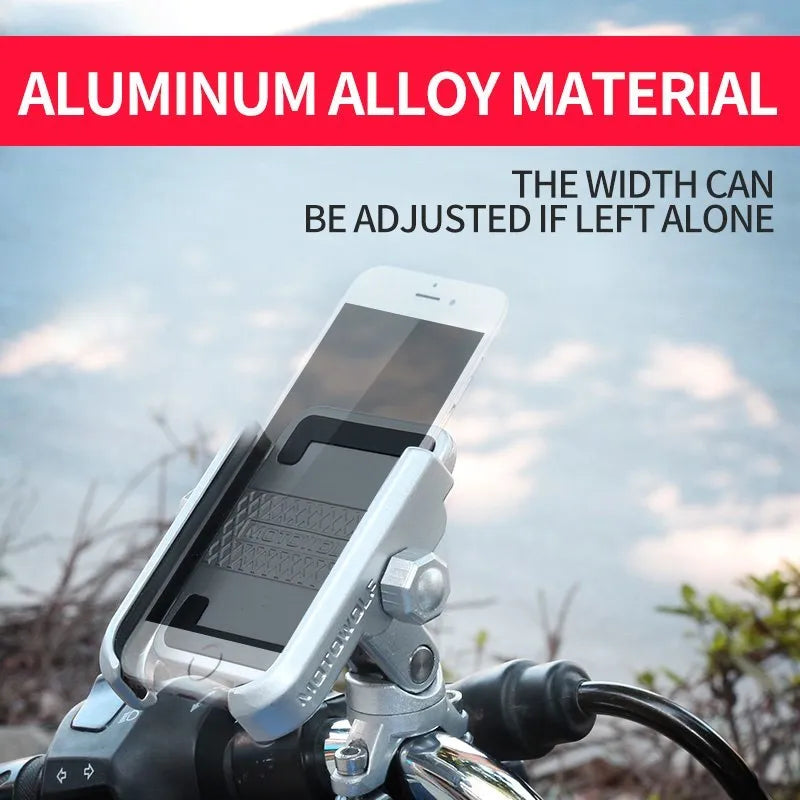 DEROACE aluminium alloy bicycle phone holder on handlebar with smartphone mounted