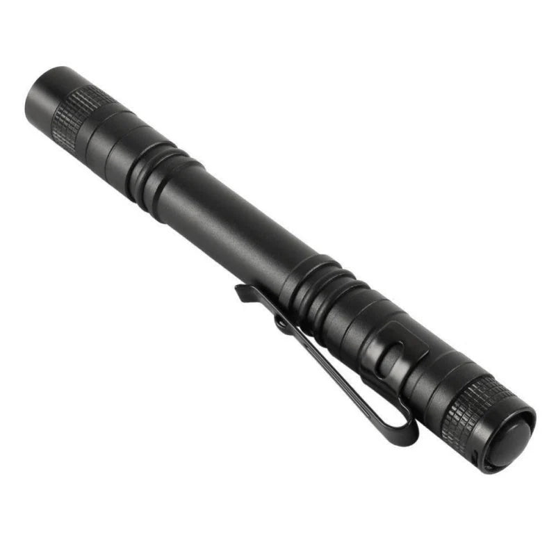 Black aluminum LED flashlight with waterproof features