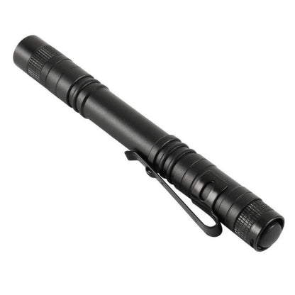 Black aluminum LED flashlight with waterproof features