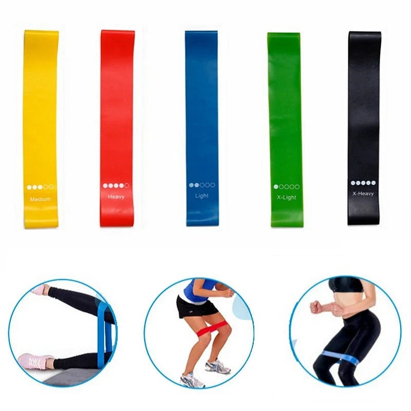 Yoga resistance rubber bands in various colours for fitness training