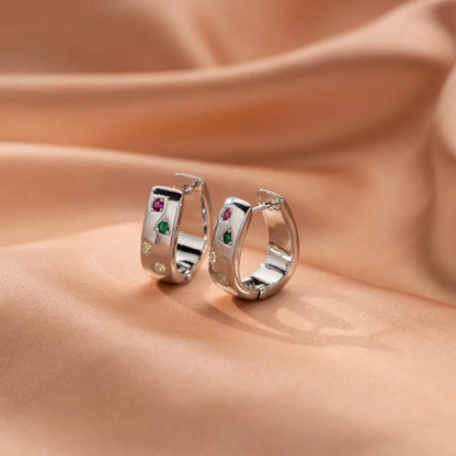 Personalized multi-color square zircon earrings in gold and silver