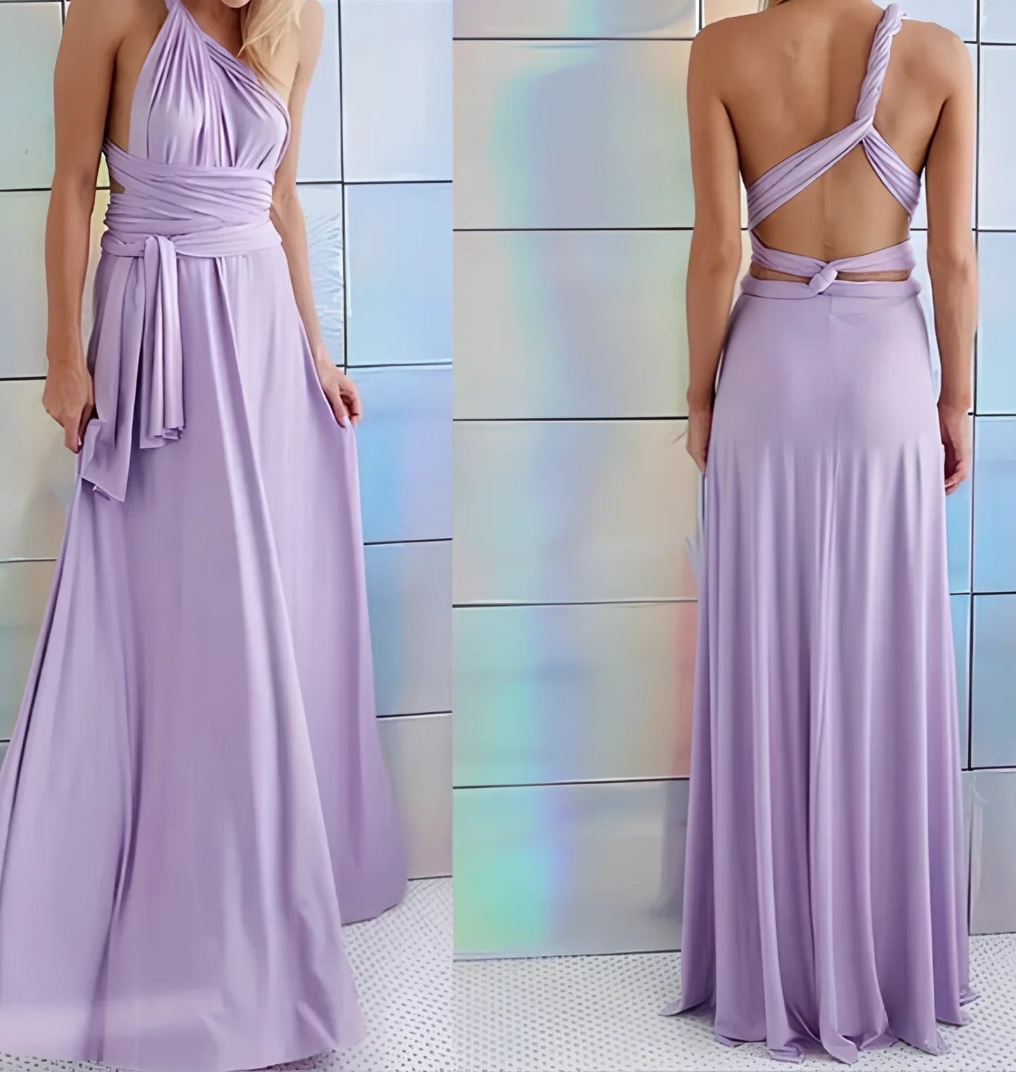 Women's khaki multiway bandage maxi dress with long straps, backless lace design, floor-length 158cm swing skirt in polyester milk silk