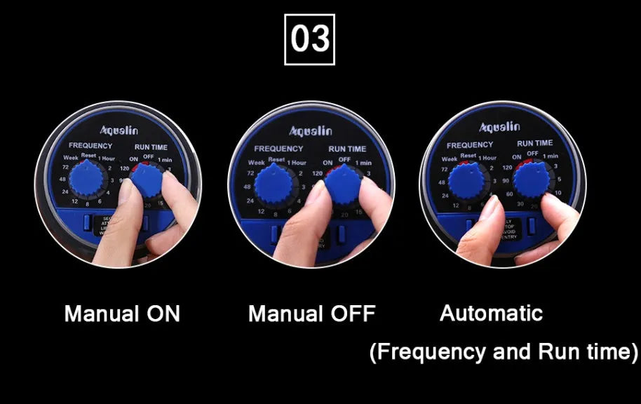 Automatic battery-powered watering timer for garden hose with 3/4 inch thread connection.