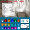 LED water ripple projection night light with remote control on wooden surface