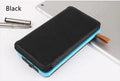 Outdoor rainproof solar phone charger with LED light in black, blue, green, and orange colours.