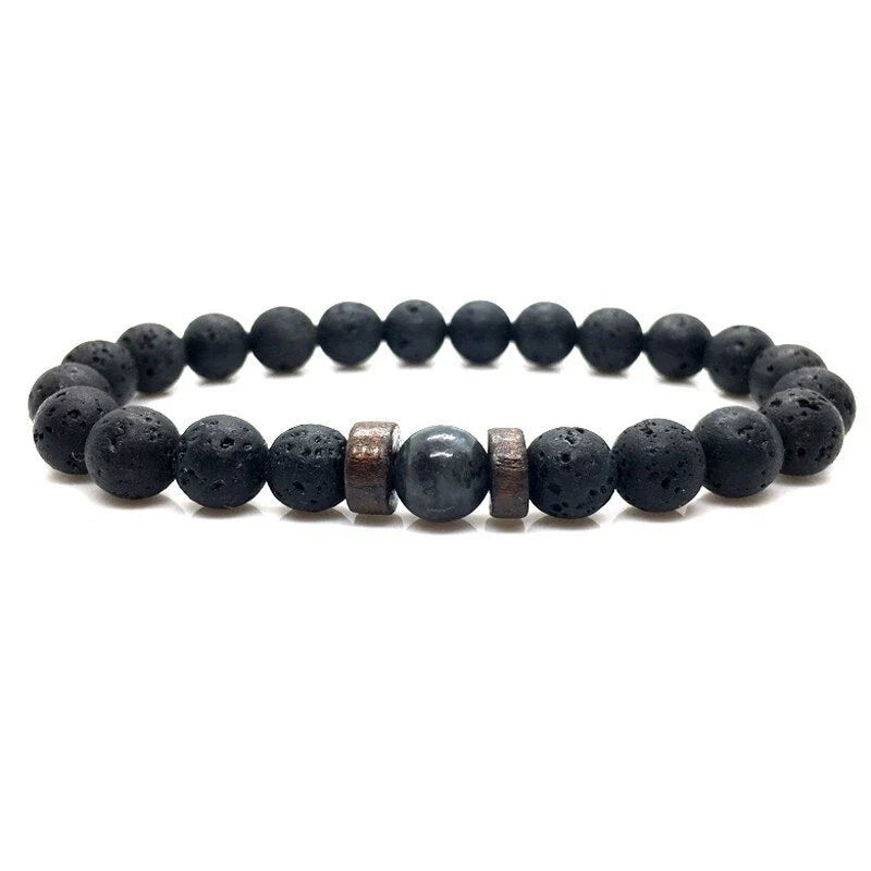 Men's black volcanic stone bracelet with unique stone combinations