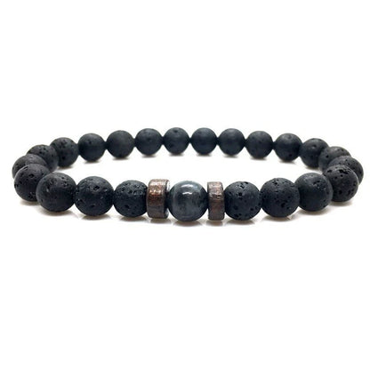 Men's black volcanic stone bracelet with unique stone combinations